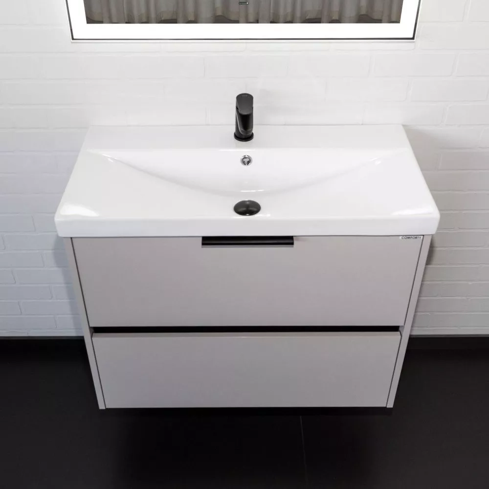 Подвесная тумба-умывальник Comforty Селенга-80 серый шелк с раковиной CF19696BX-80