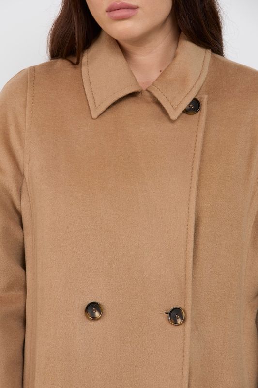 Пальто двубортное с отстрочкой, кэмел