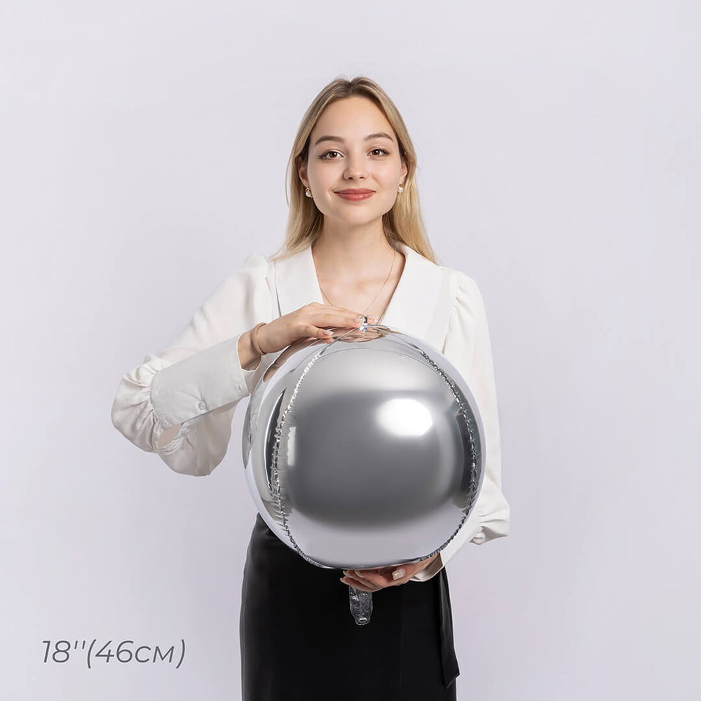 Шар 3D сфера серебряный 45 см