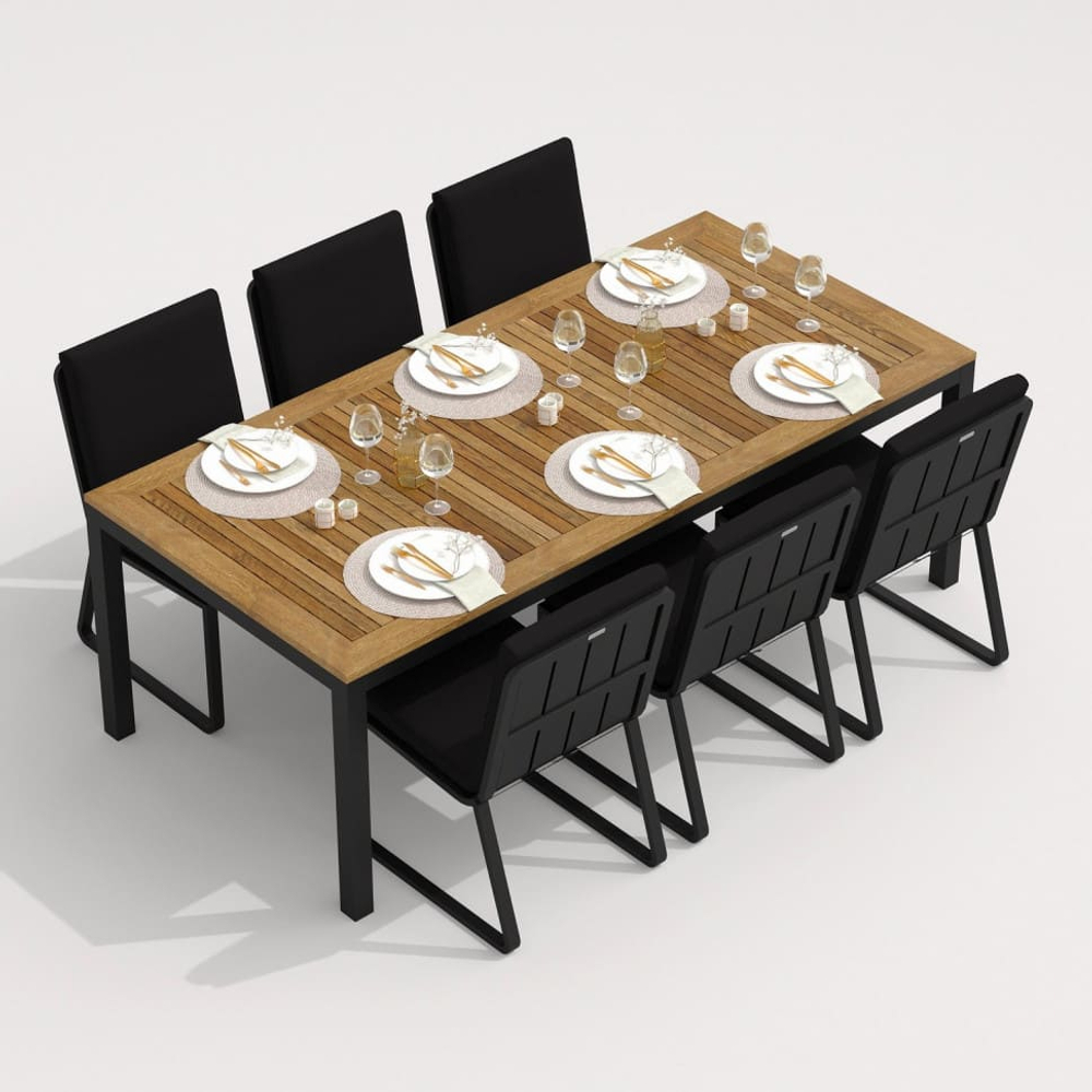 Обеденная группа Ideal Patio ТЕЛЛА  ГИРА  каркас карбон, стол тик 200, ткань черная