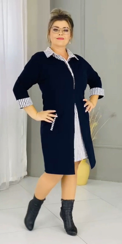 Платье женское большой размер 54 трикотаж трикотажное обманка тёплое зимнее весеннее осеннее демисезонное чёрное черно-белая полоска полосатое ненарядное повседневное на работу комфортное удобное 3/4 рукав великан 4XL XXXXL 5XL XXXXXL 6XL 7XL 8XL