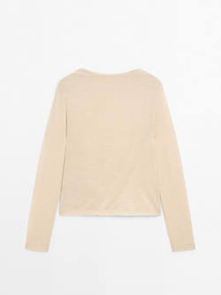 Massimo Dutti Футболка из смесовой шерсти со сборкой, бежевый