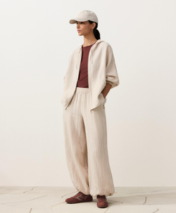 Oysho Куртка с капюшоном в полоску из 100% льна, песочный меланж