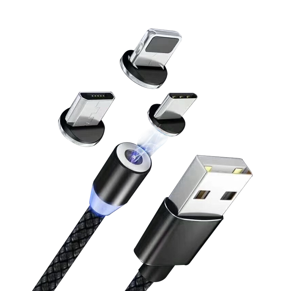 Магнитный кабель USB с разъемом Lightning, Micro USB, Type-C, 1 метр, черного цвета