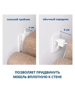 Тройник для розетки с USB 2.0 плоский поворотный, USB разветвитель 180 градусов, MartyHome