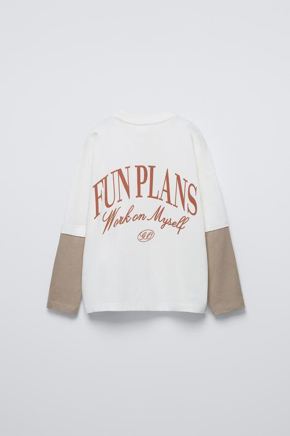 ZARA ФУТБОЛКА С НАДПИСЬЮ И ДВУХСЛОЙНЫМИ РУКАВАМИ, ЭКРЮ