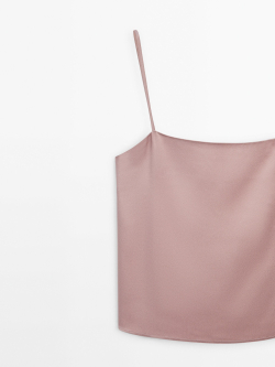 Massimo Dutti Атласный топ на бретелях, розовый