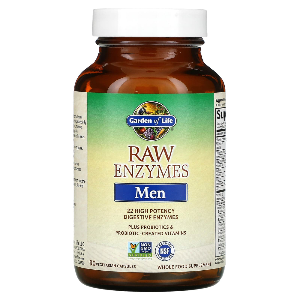 Garden of Life, RAW Enzymes, ферменты для мужчин, 90 вегетарианских капсул