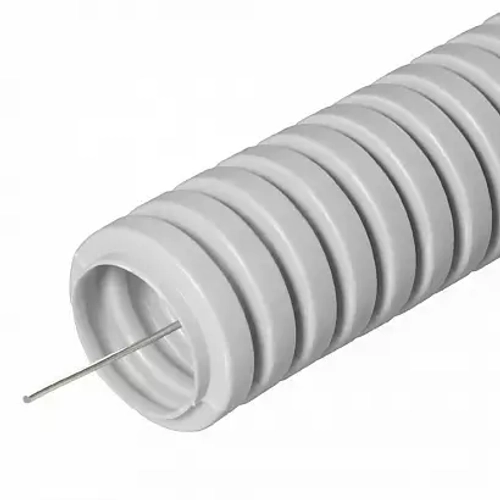 Труба гофр. ПВХ серая d16 мм с протяжкой (50м упак) Строитель