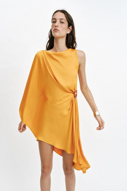 ZARA АСИММЕТРИЧНОЕ ПЛАТЬЕ С ПРЯЖКОЙ, ЖЕЛТЫЙ КАРРИ