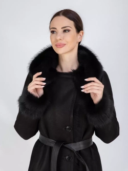 Дубленка зимняя натуральная с капюшоном длинная и теплая