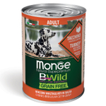 Влажный корм Monge Dog BWild GRAIN FREE для взрослых собак, из индейки с тыквой и кабачками, консервы 400 г - 24 шт