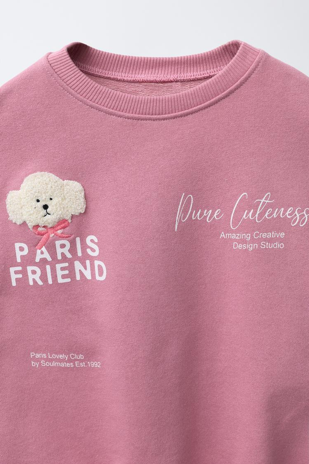 ZARA ТОЛСТОВКА С МАХРОВОЙ АППЛИКАЦИЕЙ, МЯГКИЙ РОЗОВЫЙ