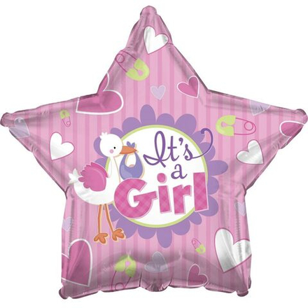 Шар Звезда "Аист принес девочку" 45 см