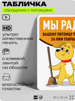 Табличка "Мы рады вашему питомцу, пока вы убираете за ним" на дверь и забор, для двора, дома, подъезда, 40х30 см, Silver Plane x Айдентика Технолоджи