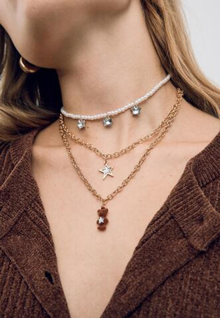 STRADIVARIUS Набор из 3 ожерелий с плюшевыми мишками, золотой