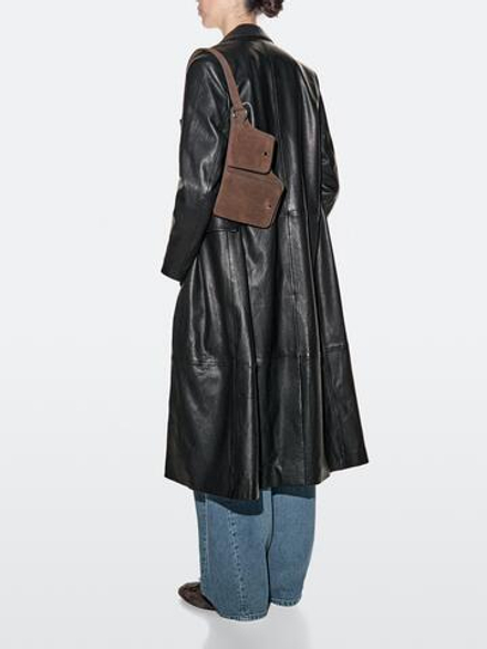 Massimo Dutti Поясная сумка из замши с двумя отделениями, норка