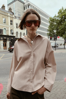 ZARA РУБАШКА ИЗ ПОПЛИНА С ПУГОВИЦАМИ, БЕЖЕВЫЙ