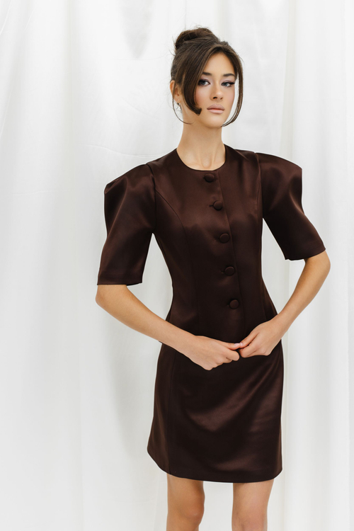 Юбка из атласа мини шоколадная