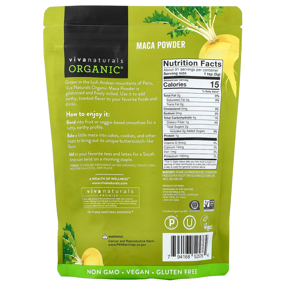 Viva Naturals, Органический желатинизированный порошок маки, 454 г (1 фунт)
