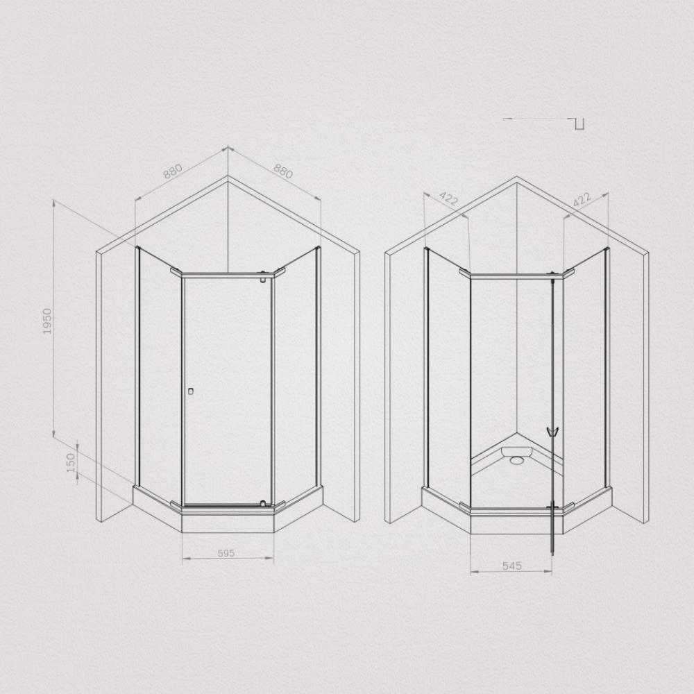 Душевое ограждение 90x90 см, пятиугольное, без поддона AM.PM Sunny W87G-405-9090-MT