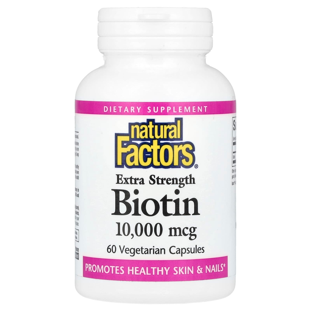 Natural Factors, биотин, повышенная сила действия, 10 000 мкг, 60 вегетарианских капсул