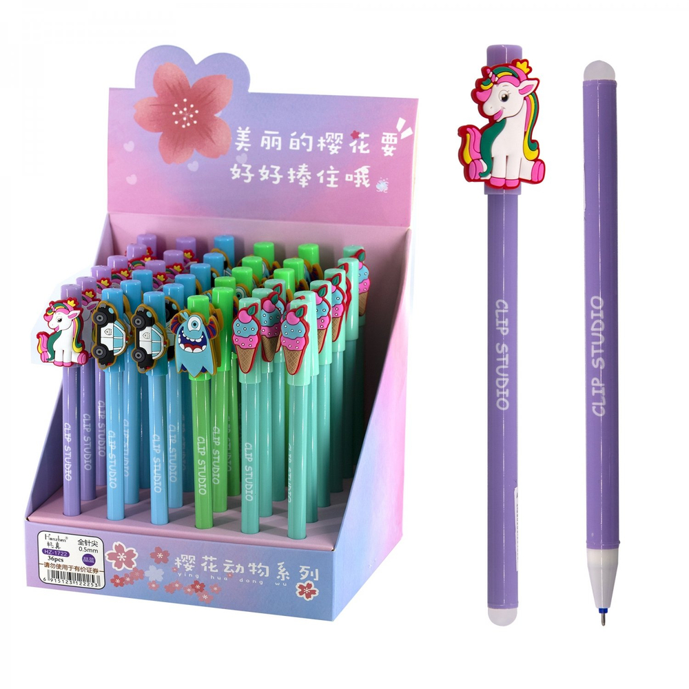 Ручка гелевая пиши-стирай Alingar, "Ассорти", 0,5 мм, синяя, фигурный колпачок, круглый, цветной, пластиковый корпус, картонная упаковка