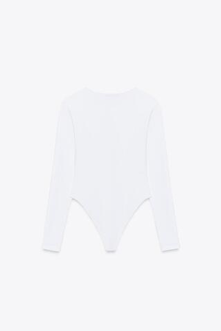 ZARA БАЗОВОЕ БОДИ ИЗ ПОЛИАМИДА, БЕЛЫЙ