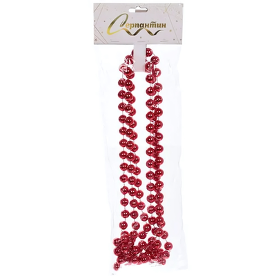 Бусы на ёлку 2,0 м "Шарик крупный" d-12 мм, Красный (Серпантин)