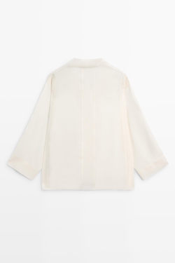 Massimo Dutti Блуза из струящейся ткани с декоративными швами, натуральный/кремовый