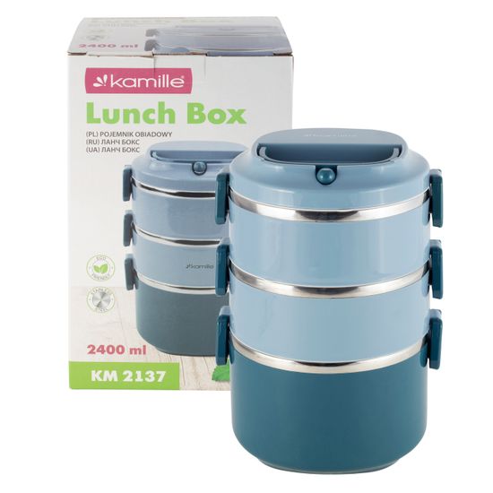 Ланч бокс тройной 2400 мл. Kamille KM-2137 пластик, нержавеющая сталь