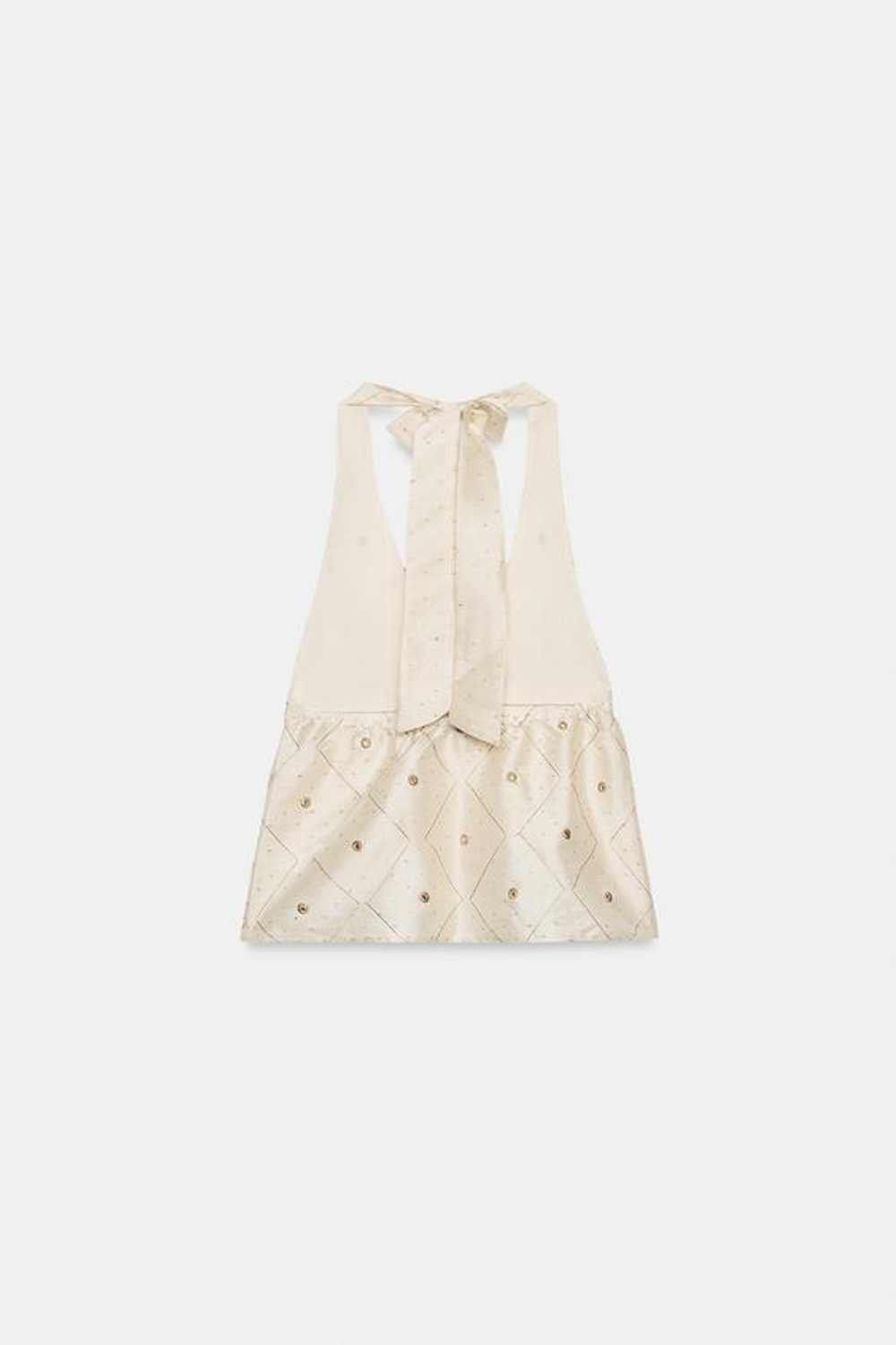 ZARA ТОП ИЗ ТАФТЫ С ВЫШИВКОЙ И ЗЕРКАЛАМИ, КРЕМОВЫЙ