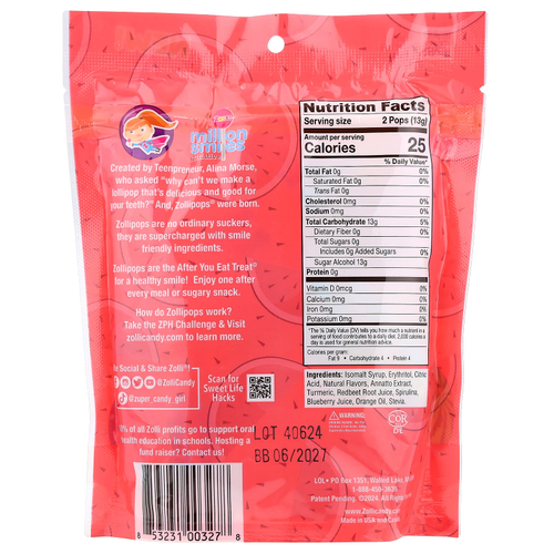 Zollipops, The Clean Teeth, леденцы, арбуз, 88 г (3,1 унции)