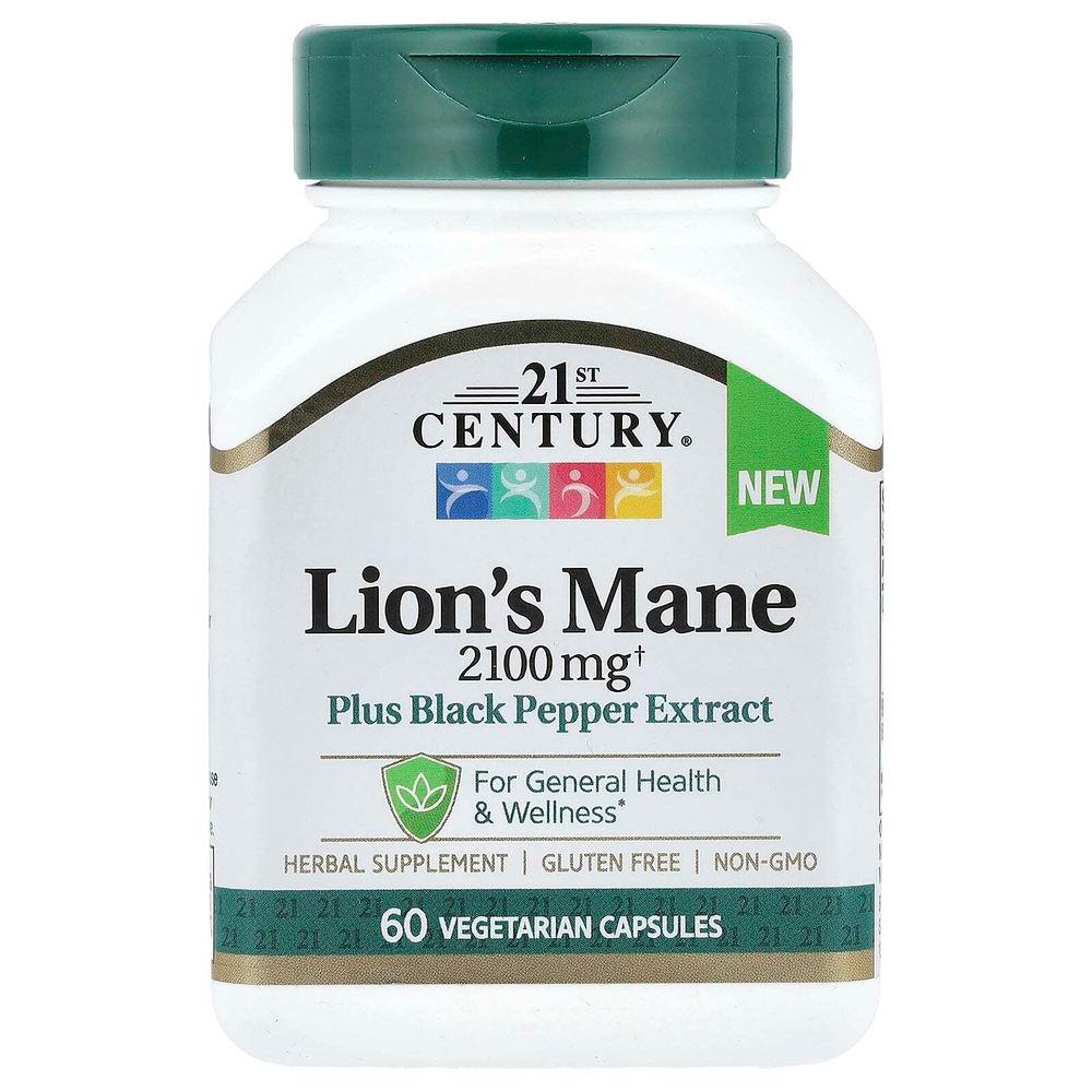 21st Century, Lion's Mane, 2100 мг, 60 вегетарианских капсул