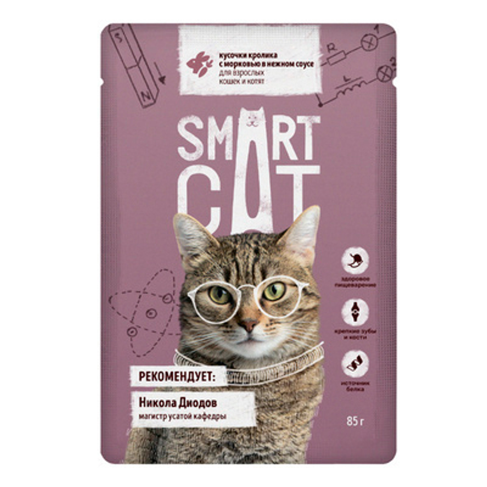 Smart Cat Паучи для кошек и котят кусочки Кролика с морковью в соусе, 85гр