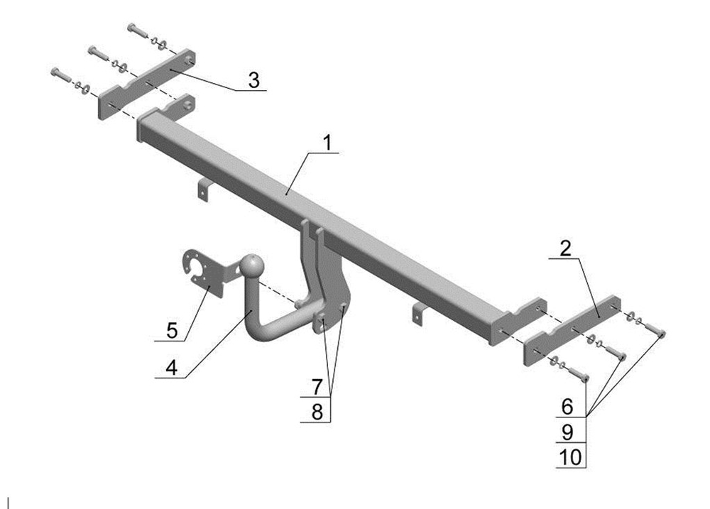 Фаркоп для Kia Rio II хетчбек 2009-2011 Тип шара: A. Нагрузки: 1000/75 кг, KI 19