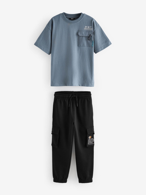 Футболка и джоггеры в комплекте для мальчика Next B12-181, Голубой, Черный