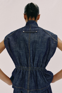 ZARA ЖИЛЕТ ИЗО ЛЬНА С ЭЛАСТИЧНОЙ ТАЛИЕЙ, ИНДИГО