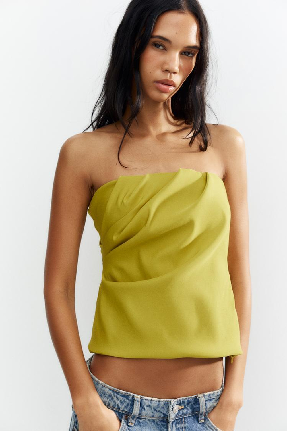 ZARA ТОП БАНДО ИЗ ЭЛАСТИЧНОЙ ТКАНИ, ГОРЧИЧНЫЙ