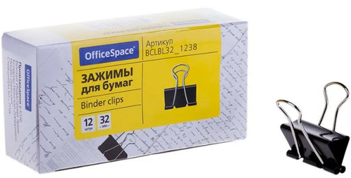 Зажимы для бумаг 32мм ОффисСпайс 12шт черные, картонная коробка