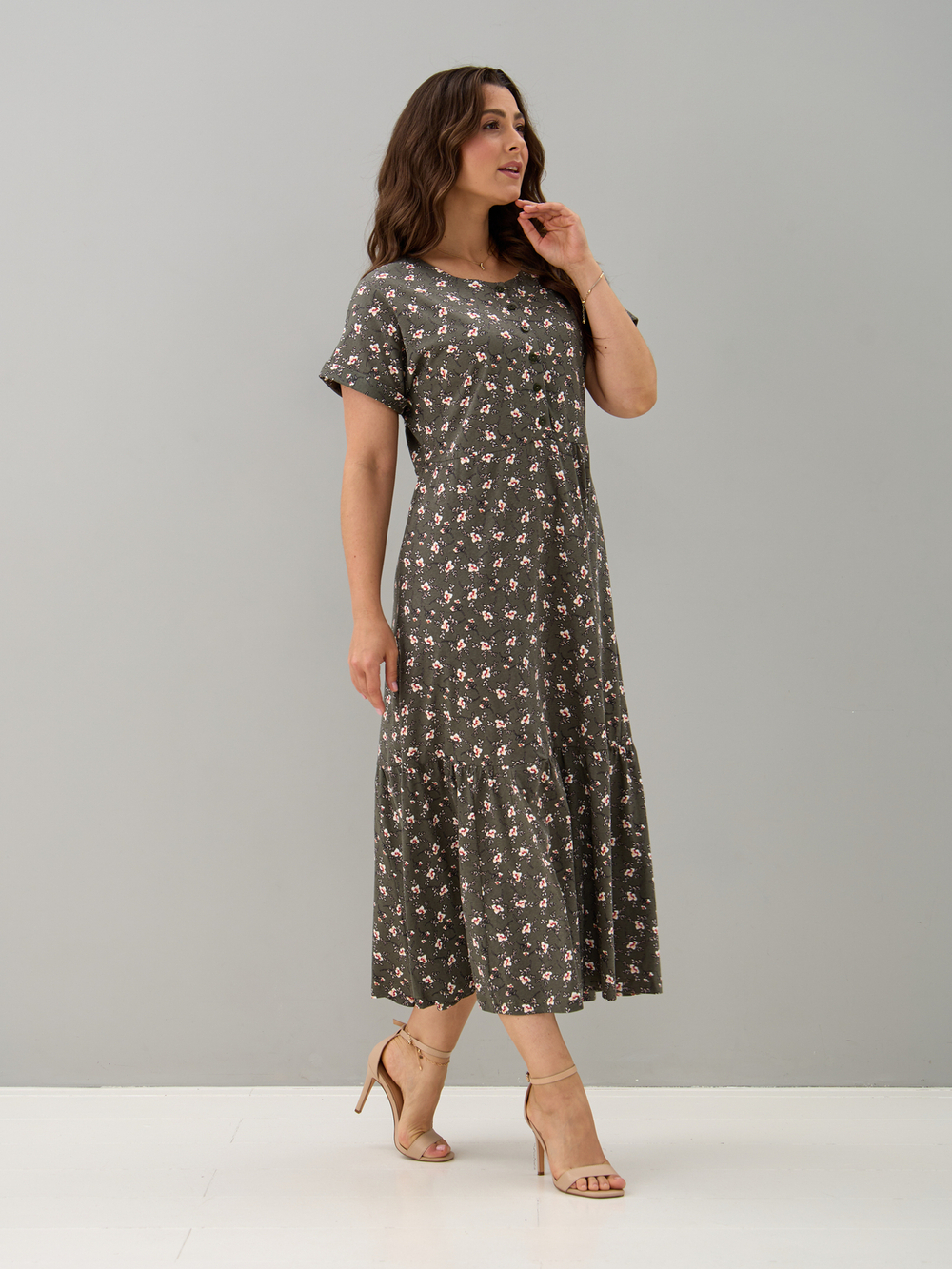 Платье П-032/хаки-цветыветочка