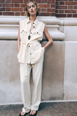 ZARA ПРЯМЫЕ БРЮКИ ИЗ ЛЬНА, СВЕТЛО-БЕЖЕВЫЙ