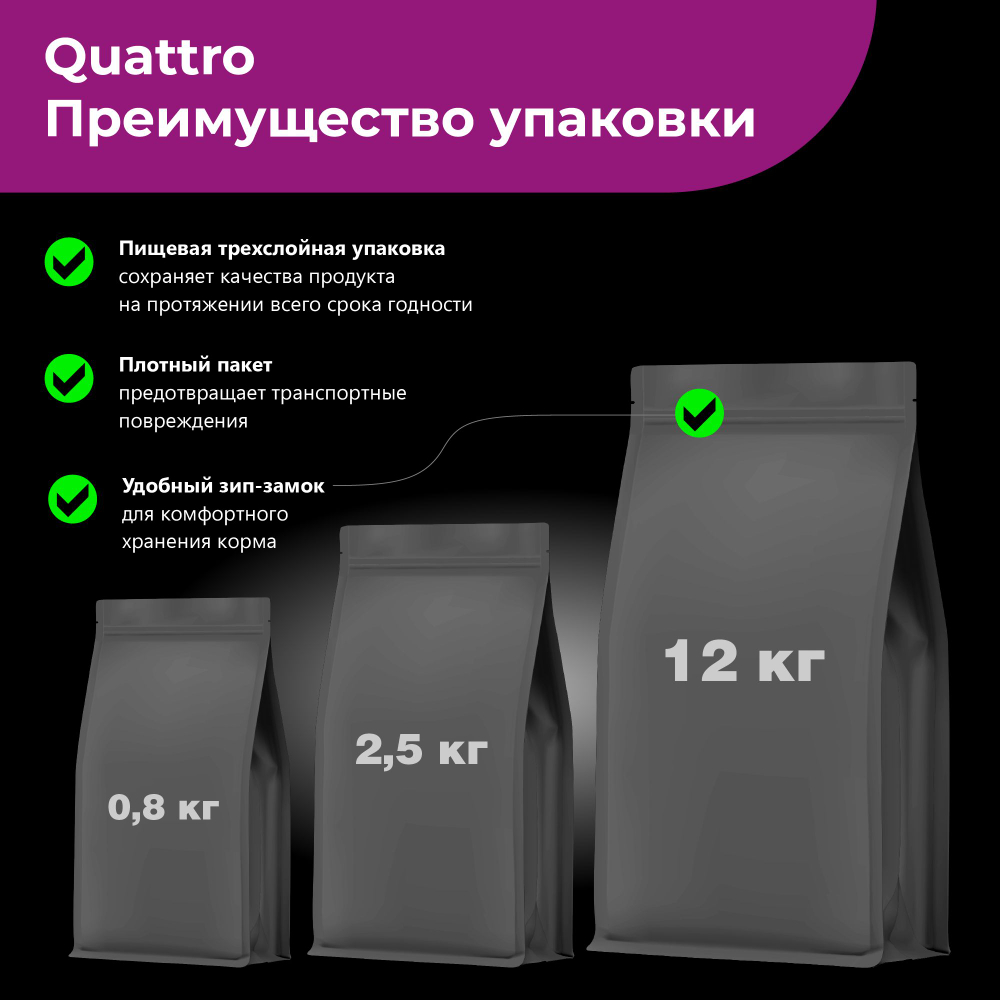 Корм сухой для взрослых собак породы Шипперке, с говядиной, 2,5 кг, QUATTRO
