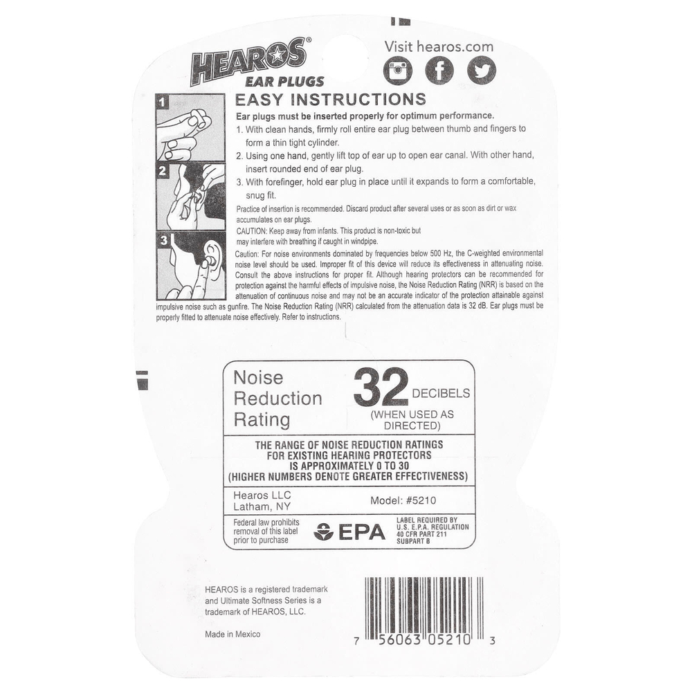 Hearos, Беруши Ultimate Softness Series ™, желтые, NRR 32, 14 пар