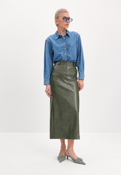 Юбка миди из экокожи