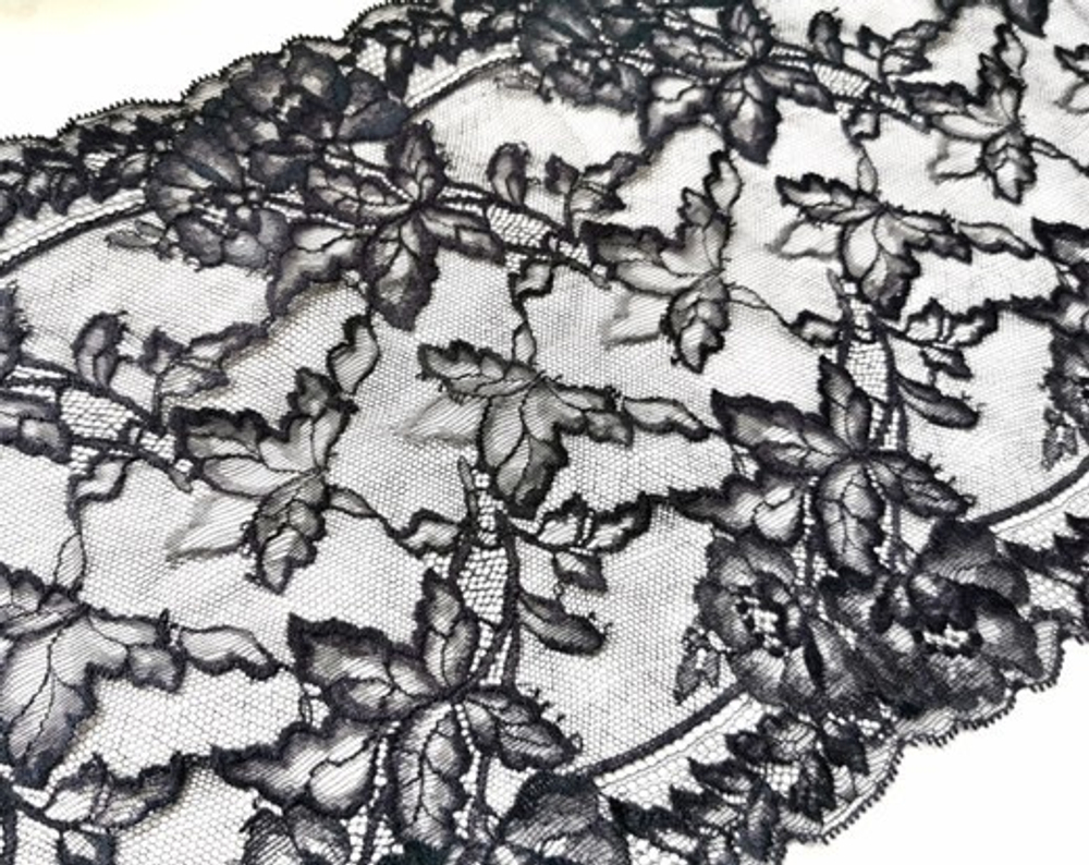 Эластичное кружево, ОПТ, черный, 25 см (Артикул: EK-1025), м