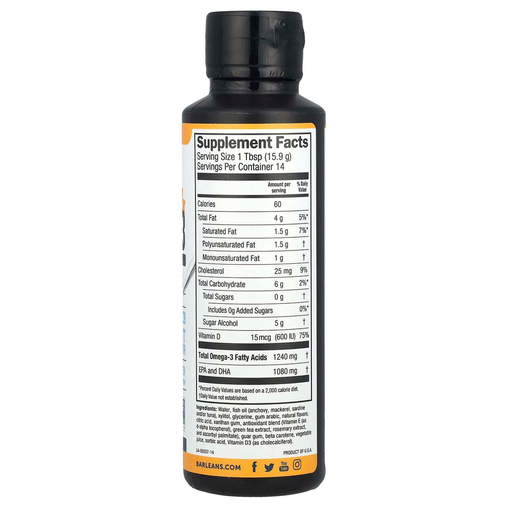 Barlean's, Seriously Delicious®, омега-3 из рыбьего жира, смузи из манго и персика, 1080 мг, 227 г (8 унций)