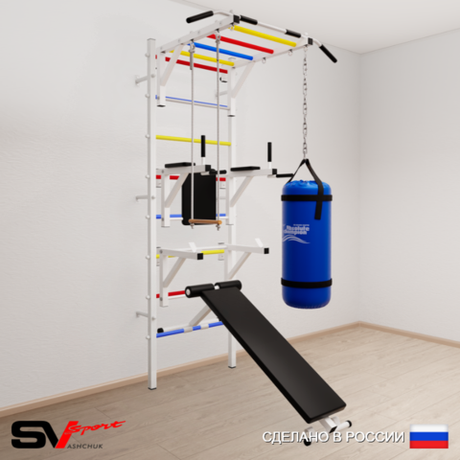 Шведская стенка Sv Sport усиленная 6631 (Турник рукоход/Брусья/Стойка/Скамья/Трапеция/Цепь/Мешок 15кг)
