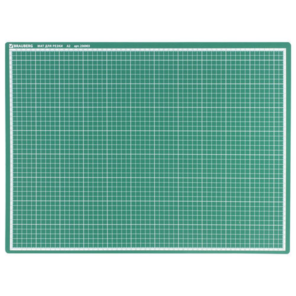 Коврик (мат) для резки BRAUBERG, 3-слойный, А2 (600х450 мм), двусторонний, толщина 3 мм, зеленый, 236903