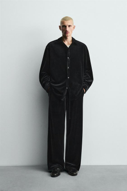 ZARA БРЮКИ RELAXED FIT ИЗ БАРХАТА, ЧЕРНЫЙ